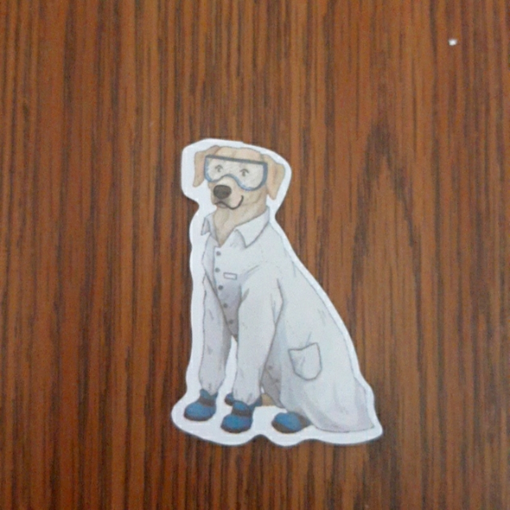 Dog in a lab coat sticker